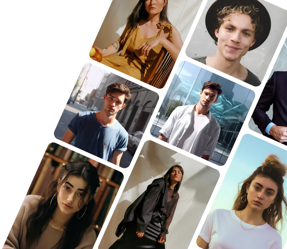 Collection of AI makeover transformations showing fashion, hair and interior design results